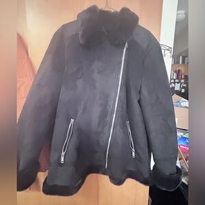 Hollister faux shearling motorcycle coat size Large
